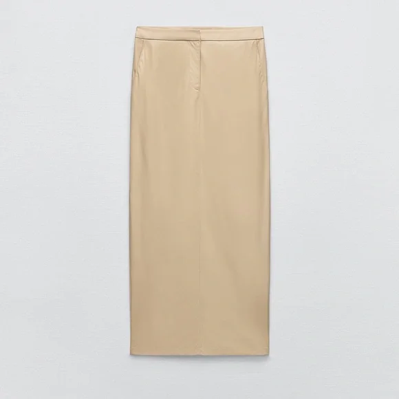 Zara Cream Faux Leather Back Slit Skirt - Picture 5 of 5